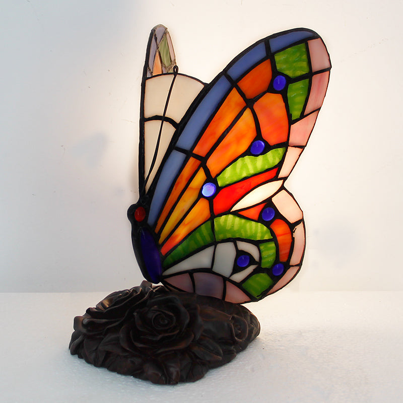 Tiffany Style Table Lamp, Butterfly Stained Glass Lamp, Vintage Decorative Accent Lighting for Living Room, Bedroom, Office & Cafe Decor, 1 Pack & 2 Pack