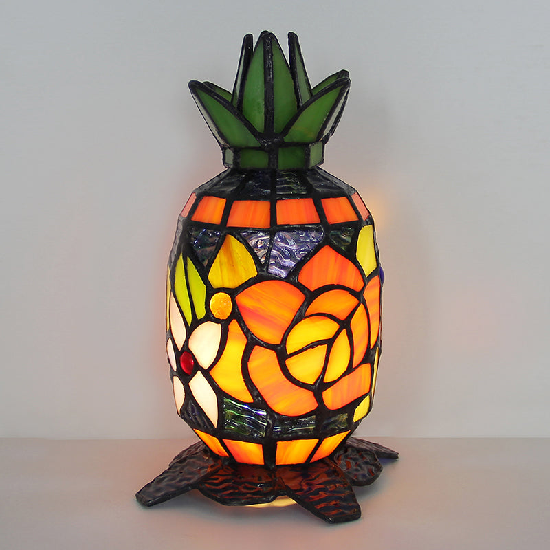 Tiffany Style Table Lamp, Vintage Pineapple Stained Glass Lamp, Decorative Accent Lighting for Living Room, Cafe, Bar & Restaurant, 1 Pack & 2 Pack
