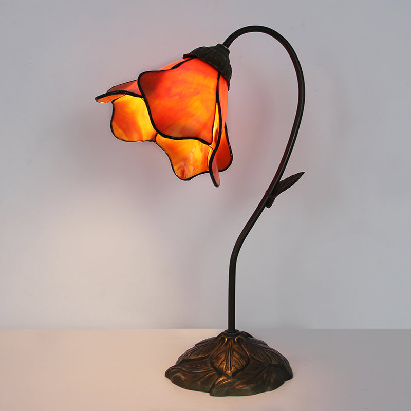 Tiffany Style Flower Table Lamp, Stained Glass Floral Accent Lamp for Bedroom, Living Room & Home Decor, Vintage Decorative Gift