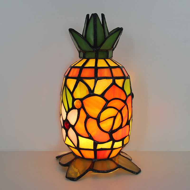 Tiffany Style Table Lamp, Vintage Pineapple Stained Glass Lamp, Decorative Accent Lighting for Living Room, Cafe, Bar & Restaurant, 1 Pack & 2 Pack