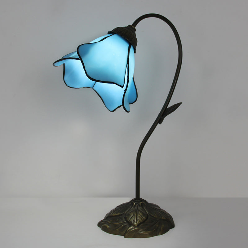 Tiffany Style Flower Table Lamp, Stained Glass Floral Accent Lamp for Bedroom, Living Room & Home Decor, Vintage Decorative Gift