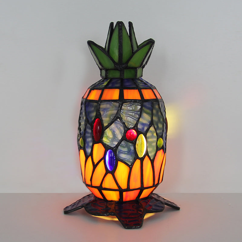 Tiffany Style Table Lamp, Vintage Pineapple Stained Glass Lamp, Decorative Accent Lighting for Living Room, Cafe, Bar & Restaurant, 1 Pack & 2 Pack
