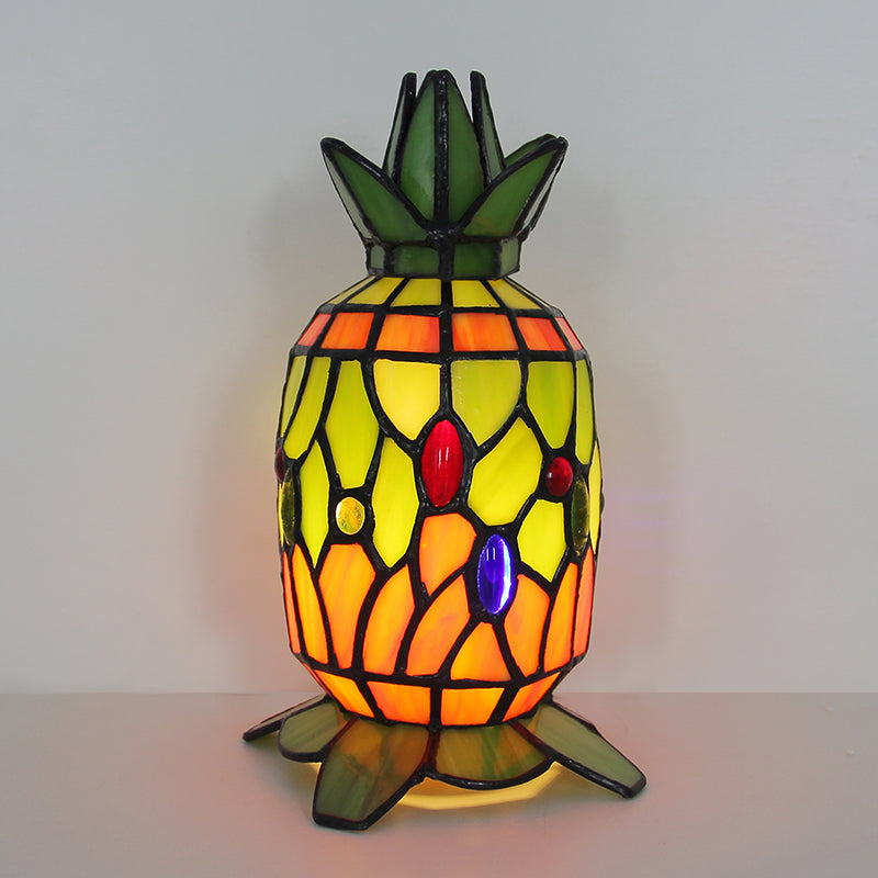 Tiffany Style Table Lamp, Vintage Pineapple Stained Glass Lamp, Decorative Accent Lighting for Living Room, Cafe, Bar & Restaurant, 1 Pack & 2 Pack