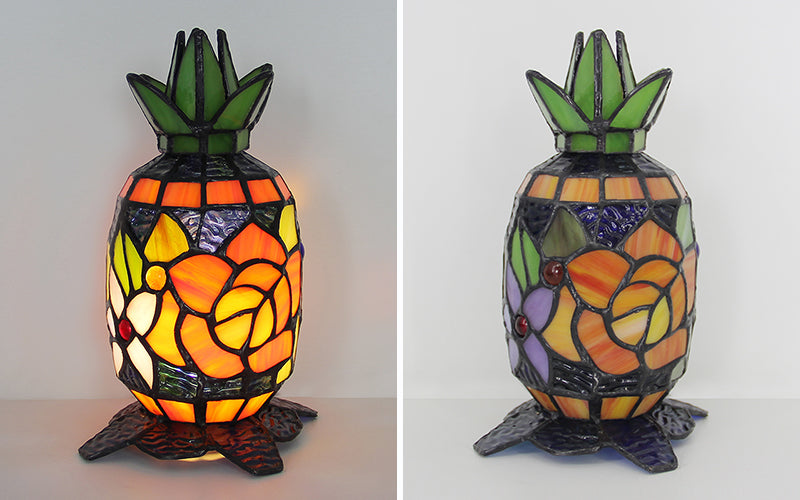 Tiffany Style Table Lamp, Vintage Pineapple Stained Glass Lamp, Decorative Accent Lighting for Living Room, Cafe, Bar & Restaurant, 1 Pack & 2 Pack