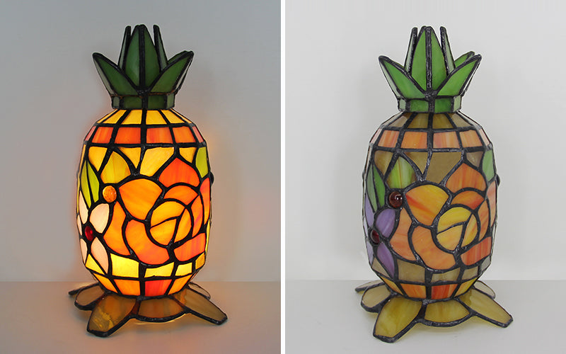 Tiffany Style Table Lamp, Vintage Pineapple Stained Glass Lamp, Decorative Accent Lighting for Living Room, Cafe, Bar & Restaurant, 1 Pack & 2 Pack