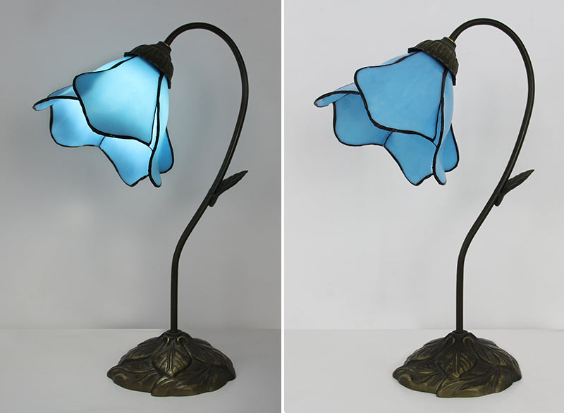 Tiffany Style Flower Table Lamp, Stained Glass Floral Accent Lamp for Bedroom, Living Room & Home Decor, Vintage Decorative Gift