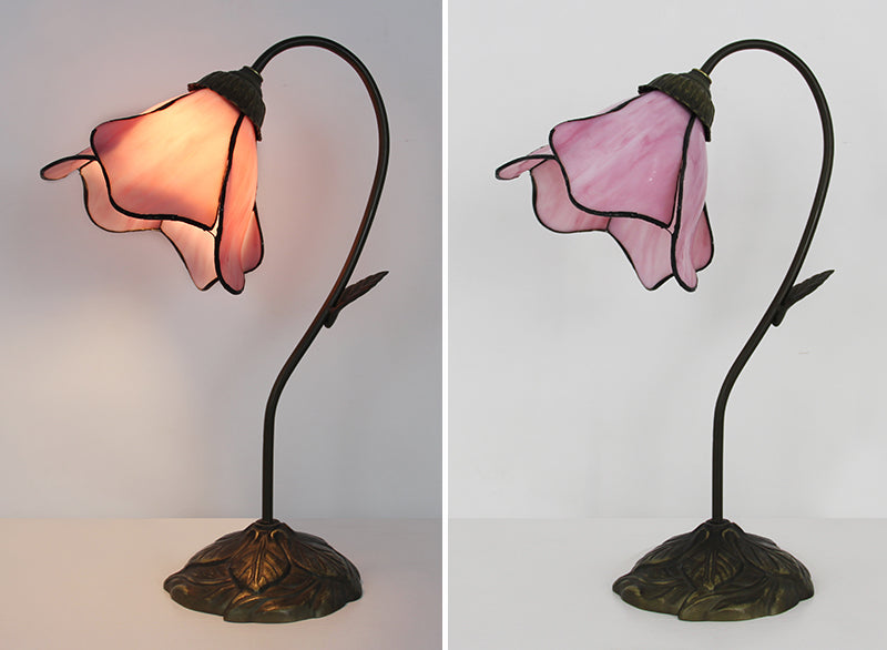 Tiffany Style Flower Table Lamp, Stained Glass Floral Accent Lamp for Bedroom, Living Room & Home Decor, Vintage Decorative Gift