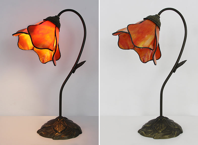 Tiffany Style Flower Table Lamp, Stained Glass Floral Accent Lamp for Bedroom, Living Room & Home Decor, Vintage Decorative Gift