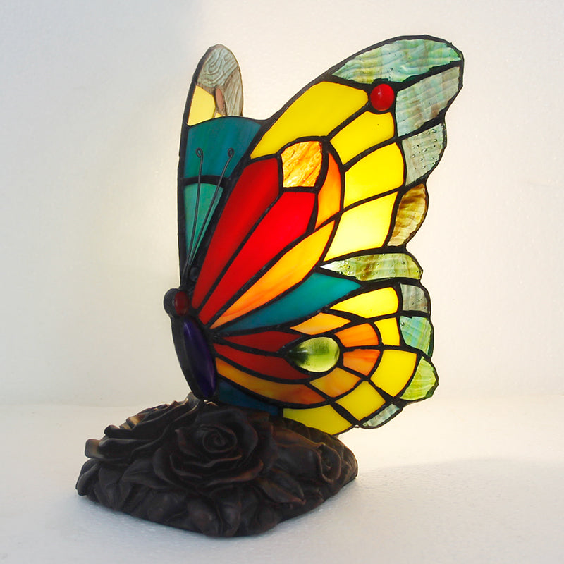 Tiffany Style Table Lamp, Butterfly Stained Glass Lamp, Vintage Decorative Accent Lighting for Living Room, Bedroom, Office & Cafe Decor, 1 Pack & 2 Pack