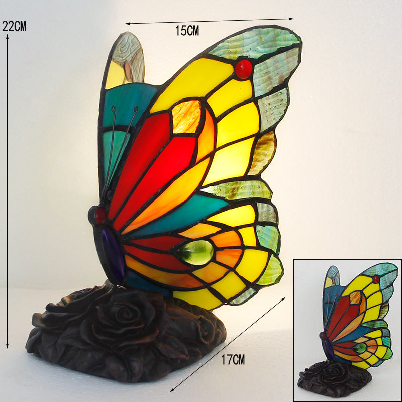 Tiffany Style Table Lamp, Butterfly Stained Glass Lamp, Vintage Decorative Accent Lighting for Living Room, Bedroom, Office & Cafe Decor, 1 Pack & 2 Pack
