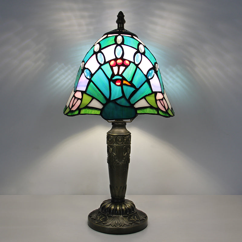 Tiffany Style Table Lamp, Nature Stained Glass Lamp, Vintage Decorative Lighting with Peacock, Dragonfly & Floral Designs for Home, Cafe & Restaurant, 1 Pack & 2 Pack
