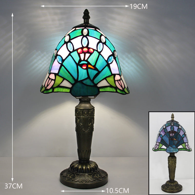 Tiffany Style Table Lamp, Nature Stained Glass Lamp, Vintage Decorative Lighting with Peacock, Dragonfly & Floral Designs for Home, Cafe & Restaurant, 1 Pack & 2 Pack