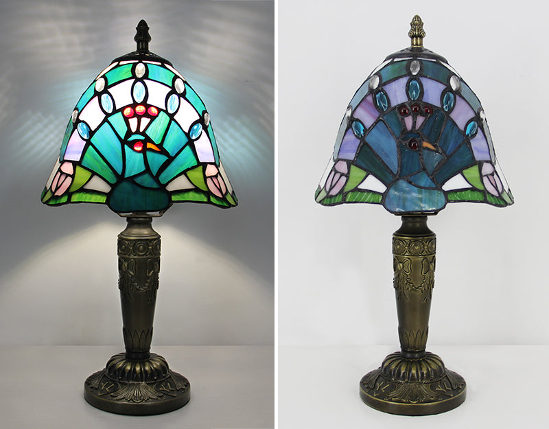 Tiffany Style Table Lamp, Nature Stained Glass Lamp, Vintage Decorative Lighting with Peacock, Dragonfly & Floral Designs for Home, Cafe & Restaurant, 1 Pack & 2 Pack