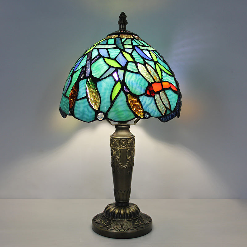 Tiffany Style Table Lamp, Nature Stained Glass Lamp, Vintage Decorative Lighting with Peacock, Dragonfly & Floral Designs for Home, Cafe & Restaurant, 1 Pack & 2 Pack