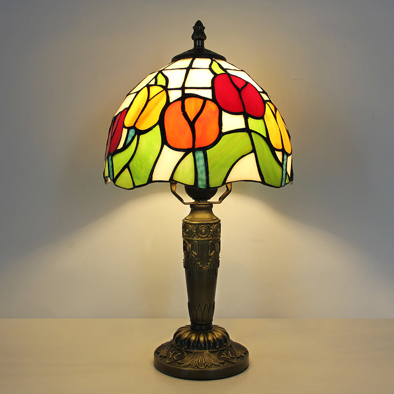 Tiffany Style Table Lamp, Floral Stained Glass Lamp, Vintage Decorative Accent Lighting for Living Room, Bedroom, Office & Cafe Decor, 1 Pack & 2 Pack