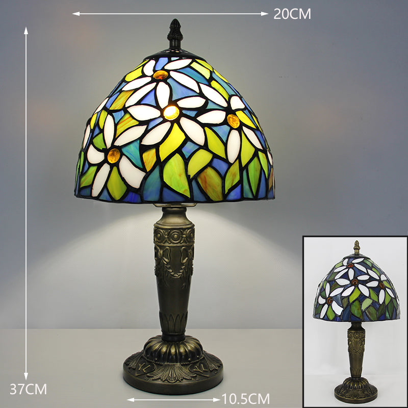 Tiffany Style Table Lamp, Floral Stained Glass Lamp, Vintage Decorative Accent Lighting for Living Room, Bedroom, Office & Cafe Decor, 1 Pack & 2 Pack