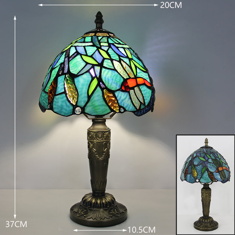 Tiffany Style Table Lamp, Nature Stained Glass Lamp, Vintage Decorative Lighting with Peacock, Dragonfly & Floral Designs for Home, Cafe & Restaurant, 1 Pack & 2 Pack