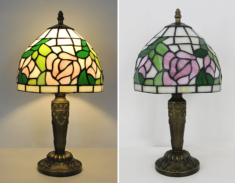 Tiffany Style Table Lamp, Floral Stained Glass Lamp, Vintage Decorative Accent Lighting for Living Room, Bedroom, Office & Cafe Decor, 1 Pack & 2 Pack
