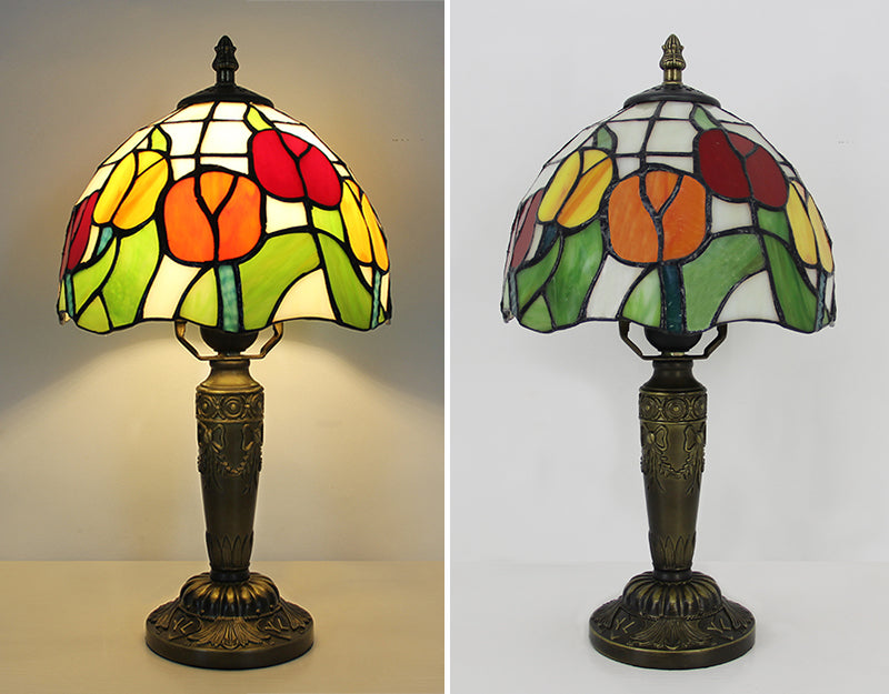 Tiffany Style Table Lamp, Floral Stained Glass Lamp, Vintage Decorative Accent Lighting for Living Room, Bedroom, Office & Cafe Decor, 1 Pack & 2 Pack