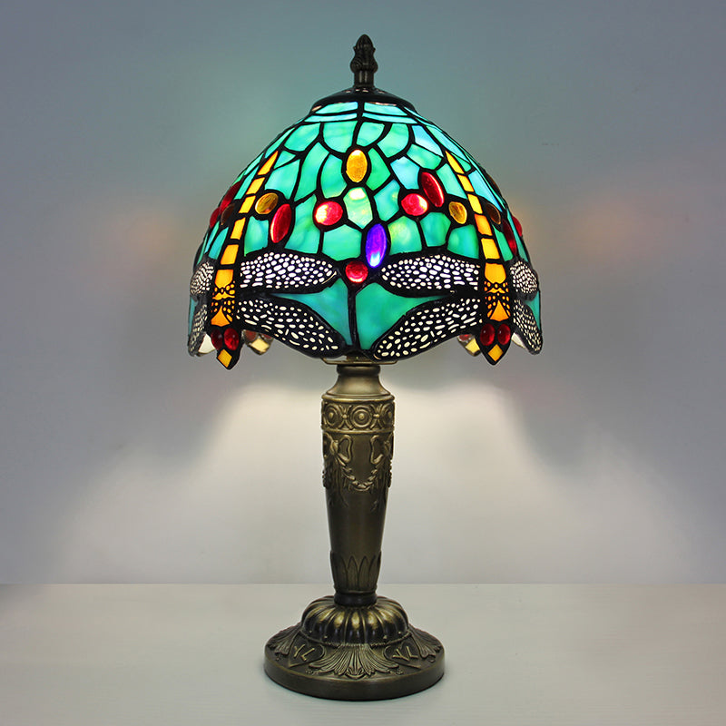Tiffany Style Table Lamp, Nature Stained Glass Lamp, Vintage Decorative Lighting with Peacock, Dragonfly & Floral Designs for Home, Cafe & Restaurant, 1 Pack & 2 Pack