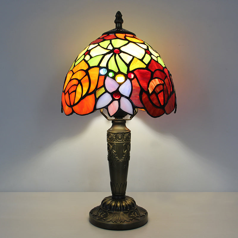 Tiffany Style Table Lamp, Rose Stained Glass Lamp, Vintage Floral Decorative Lighting for Living Room, Bedroom, Office & Boutique Decor, 1 Pack & 2 Pack