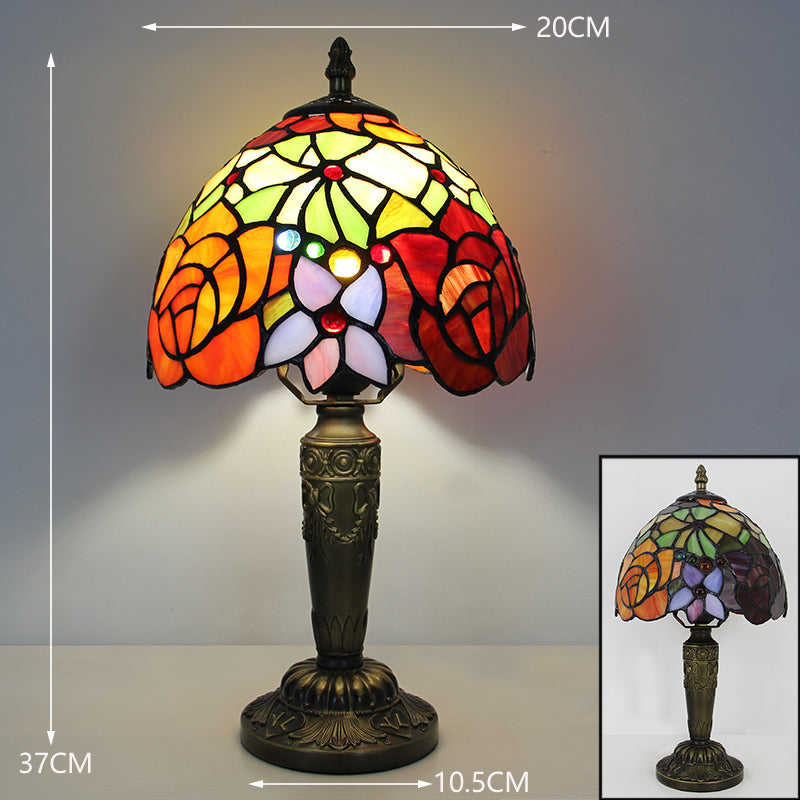 Tiffany Style Table Lamp, Rose Stained Glass Lamp, Vintage Floral Decorative Lighting for Living Room, Bedroom, Office & Boutique Decor, 1 Pack & 2 Pack