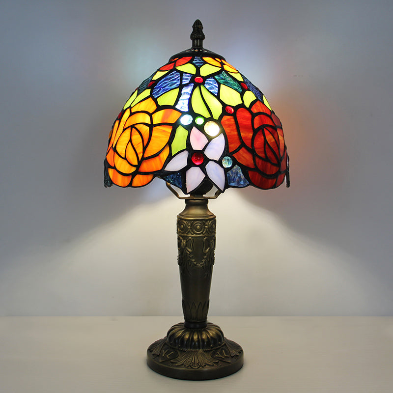 Tiffany Style Table Lamp, Rose Stained Glass Lamp, Vintage Floral Decorative Lighting for Living Room, Bedroom, Office & Boutique Decor, 1 Pack & 2 Pack