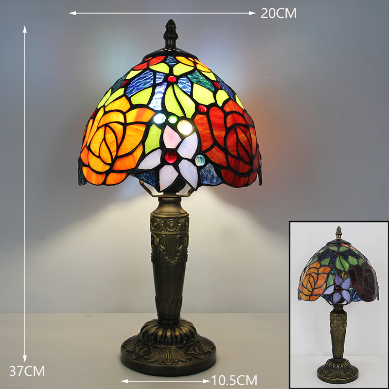 Tiffany Style Table Lamp, Rose Stained Glass Lamp, Vintage Floral Decorative Lighting for Living Room, Bedroom, Office & Boutique Decor, 1 Pack & 2 Pack