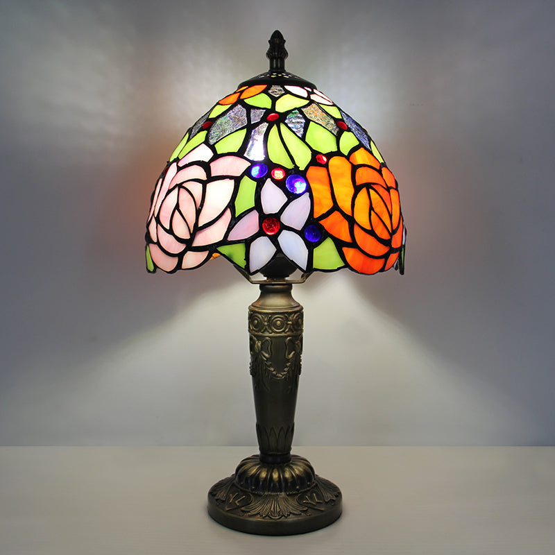 Tiffany Style Table Lamp, Rose Stained Glass Lamp, Vintage Floral Decorative Lighting for Living Room, Bedroom, Office & Boutique Decor, 1 Pack & 2 Pack