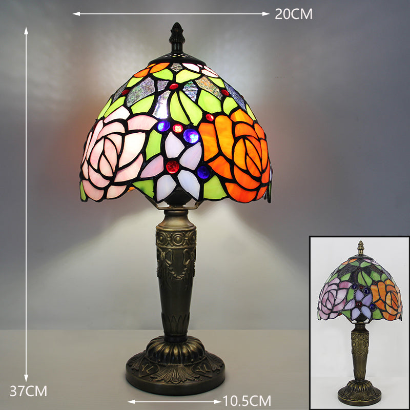 Tiffany Style Table Lamp, Rose Stained Glass Lamp, Vintage Floral Decorative Lighting for Living Room, Bedroom, Office & Boutique Decor, 1 Pack & 2 Pack