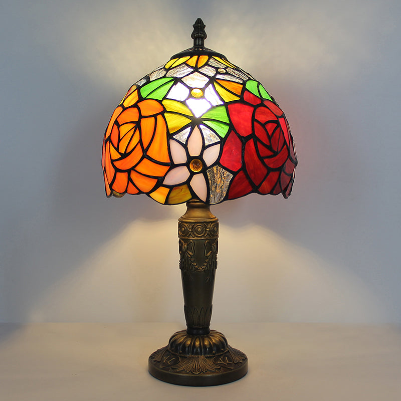 Tiffany Style Table Lamp, Rose Stained Glass Lamp, Vintage Floral Decorative Lighting for Living Room, Bedroom, Office & Boutique Decor, 1 Pack & 2 Pack