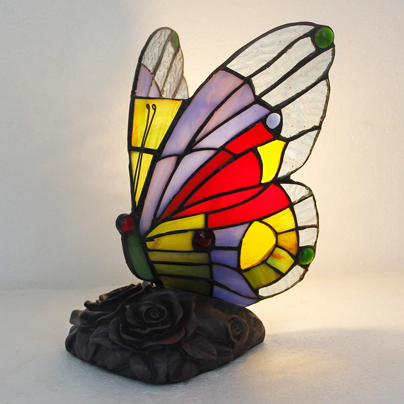 Tiffany Style Table Lamp, Butterfly Stained Glass Lamp, Vintage Decorative Accent Lighting for Living Room, Bedroom, Office & Cafe Decor, 1 Pack & 2 Pack