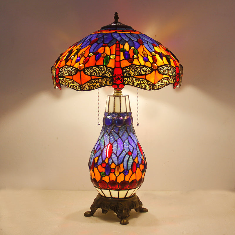 Tiffany Style Table Lamp Set, Dragonfly Stained Glass Lamps, European Vintage Decorative Lighting with Matching Large & Small Lamps for Living Room, Bedroom & Home Decor, 1 Pack