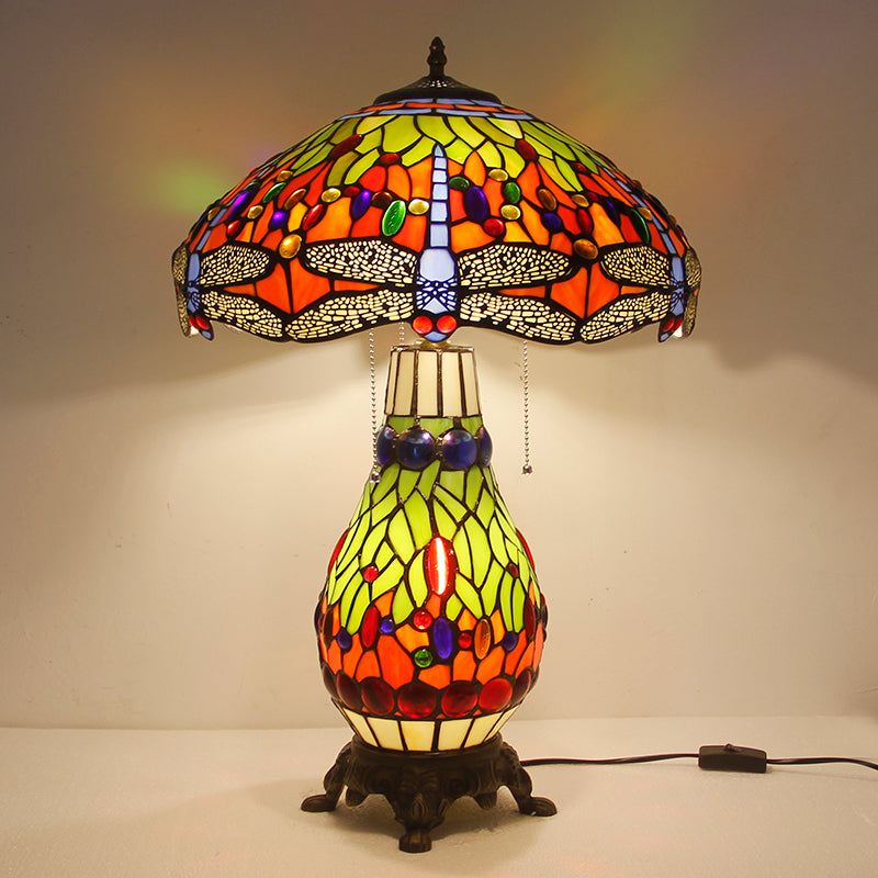 Tiffany Style Table Lamp Set, Dragonfly Stained Glass Lamps, European Vintage Decorative Lighting with Matching Large & Small Lamps for Living Room, Bedroom & Home Decor, 1 Pack