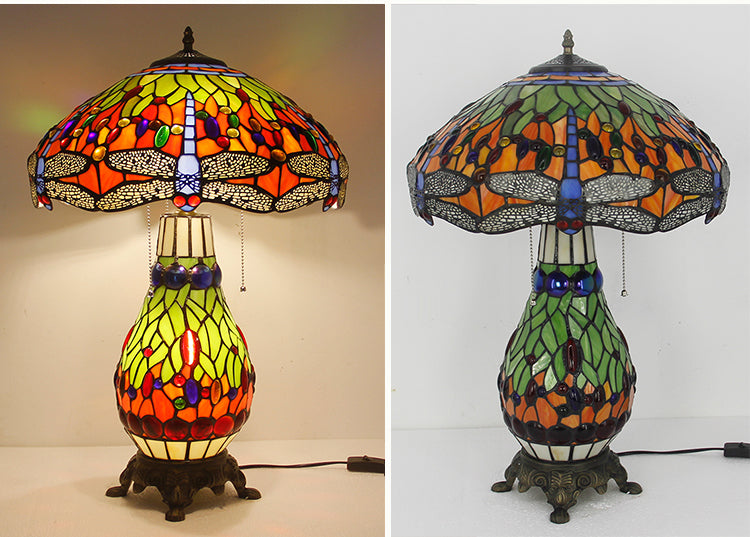 Tiffany Style Table Lamp Set, Dragonfly Stained Glass Lamps, European Vintage Decorative Lighting with Matching Large & Small Lamps for Living Room, Bedroom & Home Decor, 1 Pack