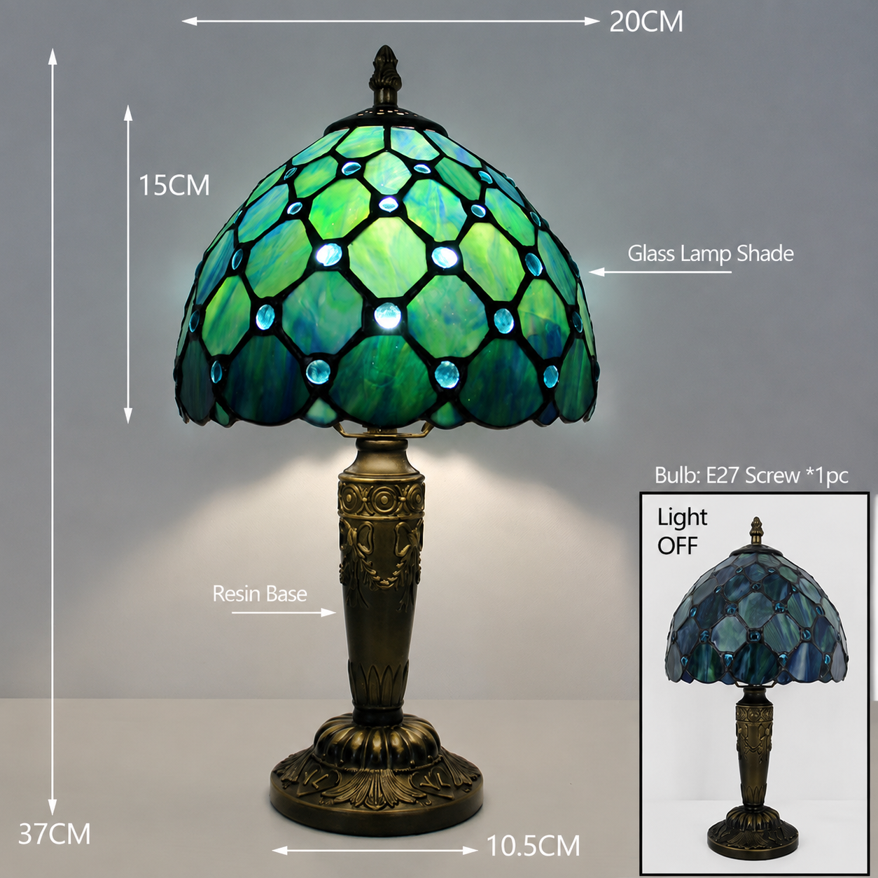 Tiffany Style Table Lamp, Beaded Stained Glass Lamp, Vintage Decorative Accent Lighting for Living Room, Bedroom, Office & Cafe Decor, 1 Pack & 2 Pack