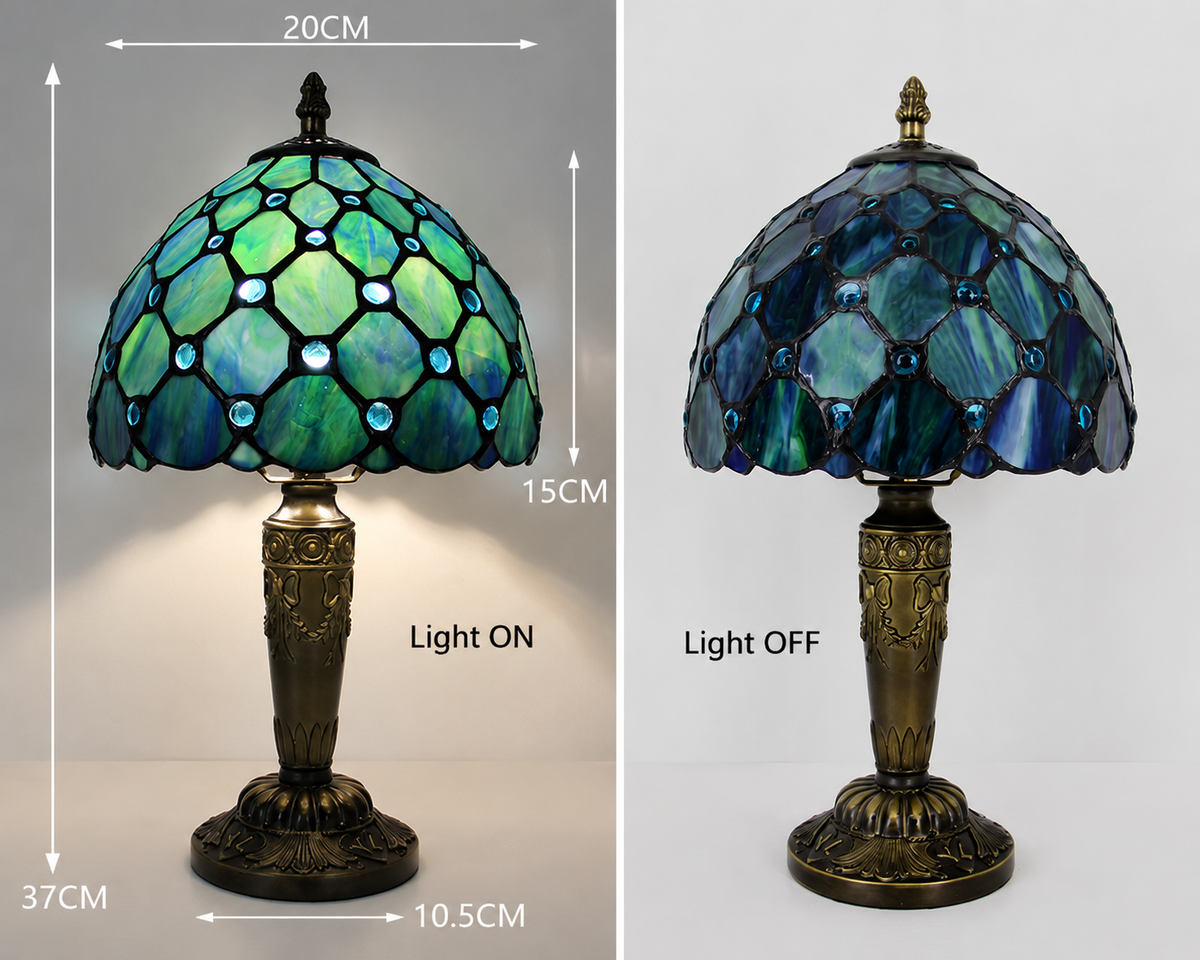 Tiffany Style Table Lamp, Beaded Stained Glass Lamp, Vintage Decorative Accent Lighting for Living Room, Bedroom, Office & Cafe Decor, 1 Pack & 2 Pack