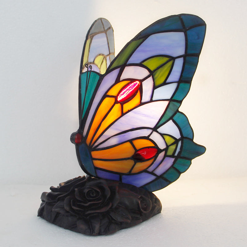 Tiffany Style Table Lamp, Butterfly Stained Glass Lamp, Vintage Decorative Accent Lighting for Living Room, Bedroom, Office & Cafe Decor, 1 Pack & 2 Pack