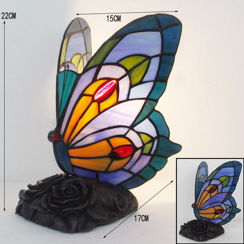 Tiffany Style Table Lamp, Butterfly Stained Glass Lamp, Vintage Decorative Accent Lighting for Living Room, Bedroom, Office & Cafe Decor, 1 Pack & 2 Pack