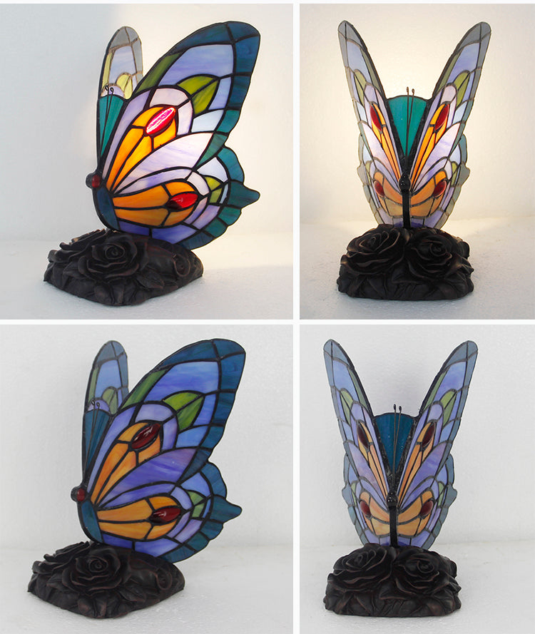Tiffany Style Table Lamp, Butterfly Stained Glass Lamp, Vintage Decorative Accent Lighting for Living Room, Bedroom, Office & Cafe Decor, 1 Pack & 2 Pack