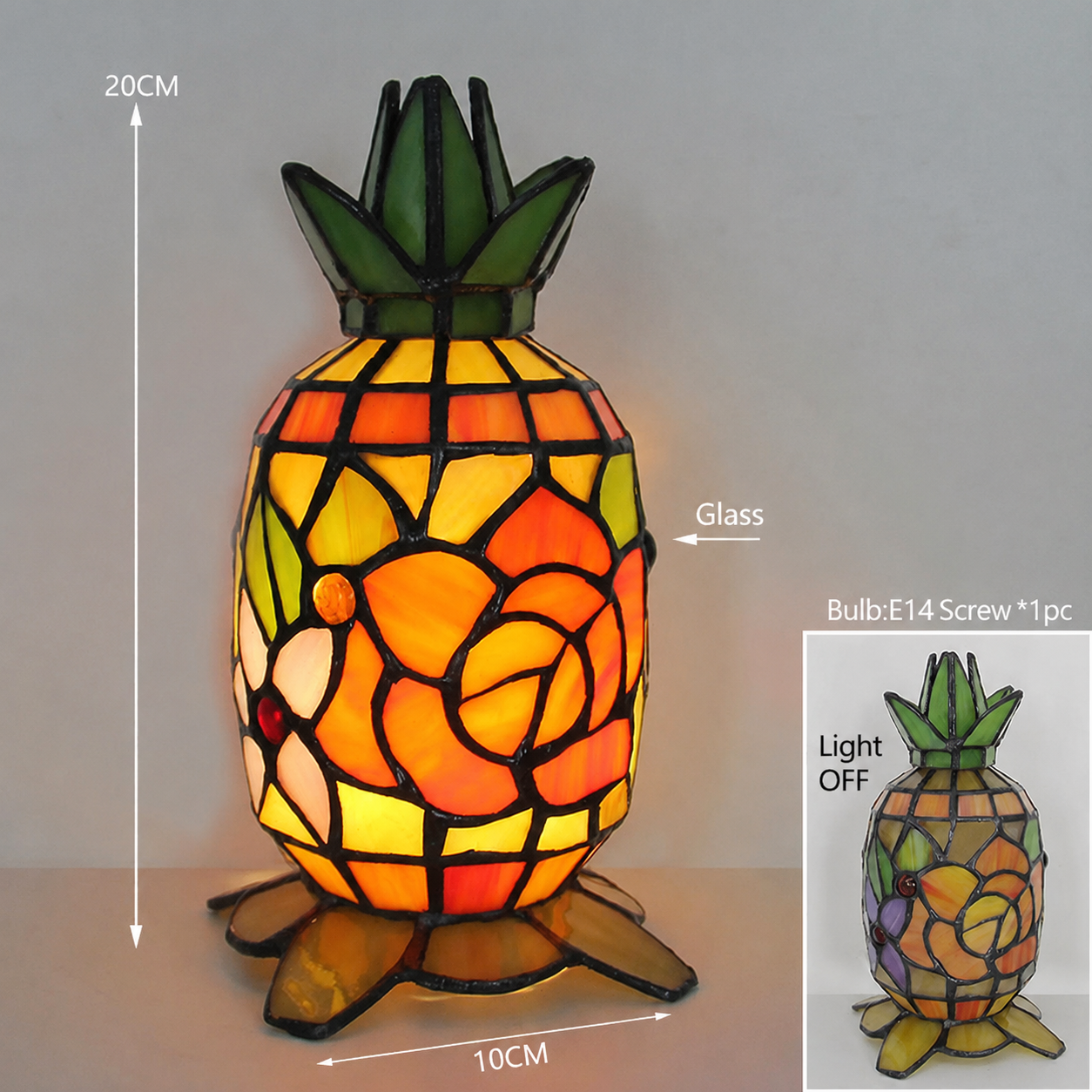 Tiffany Style Table Lamp, Vintage Pineapple Stained Glass Lamp, Decorative Accent Lighting for Living Room, Cafe, Bar & Restaurant, 1 Pack & 2 Pack