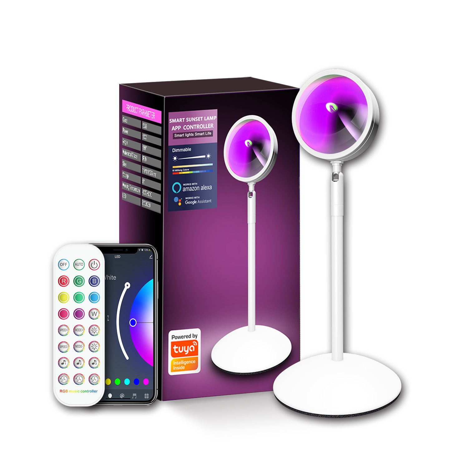 Smart RGB Sunset Lamp, App Controlled LED Projection Light with Color Changing Ambient Lighting, Music Sync Mood Lamp for Bedroom, Gaming Room & Home Decor, 1 Pack