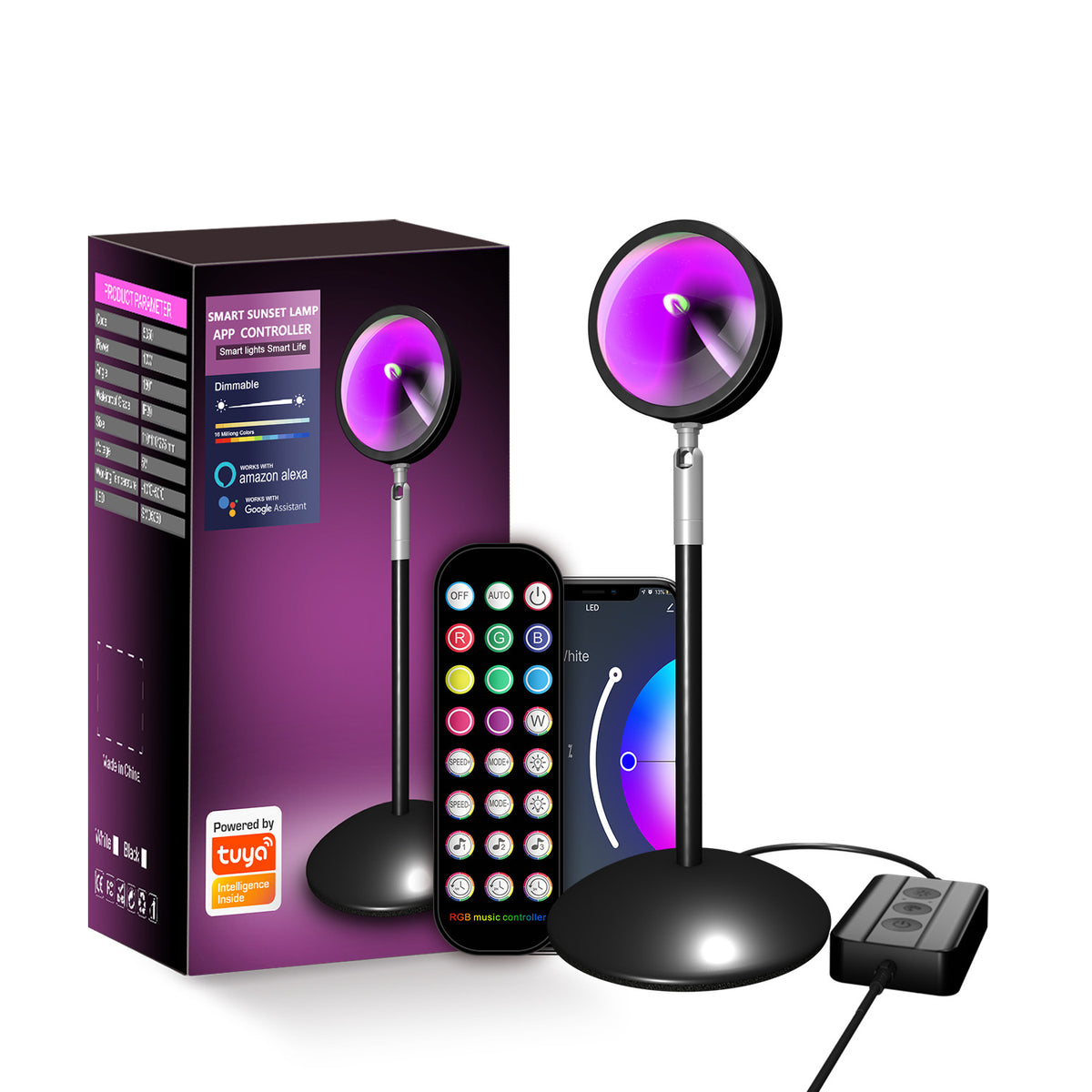 Smart RGB Sunset Lamp, App Controlled LED Projection Light with Color Changing Ambient Lighting, Music Sync Mood Lamp for Bedroom, Gaming Room & Home Decor, 1 Pack