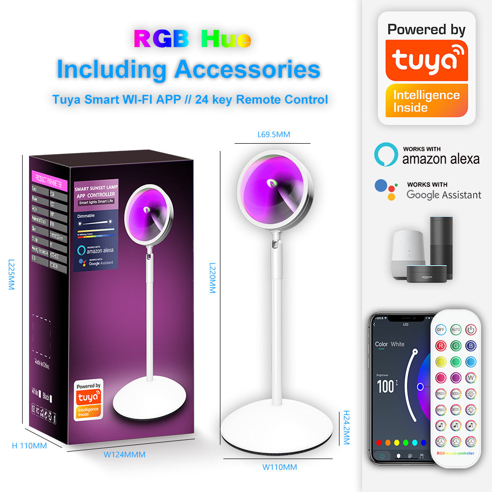 Smart RGB Sunset Lamp, App Controlled LED Projection Light with Color Changing Ambient Lighting, Music Sync Mood Lamp for Bedroom, Gaming Room & Home Decor, 1 Pack