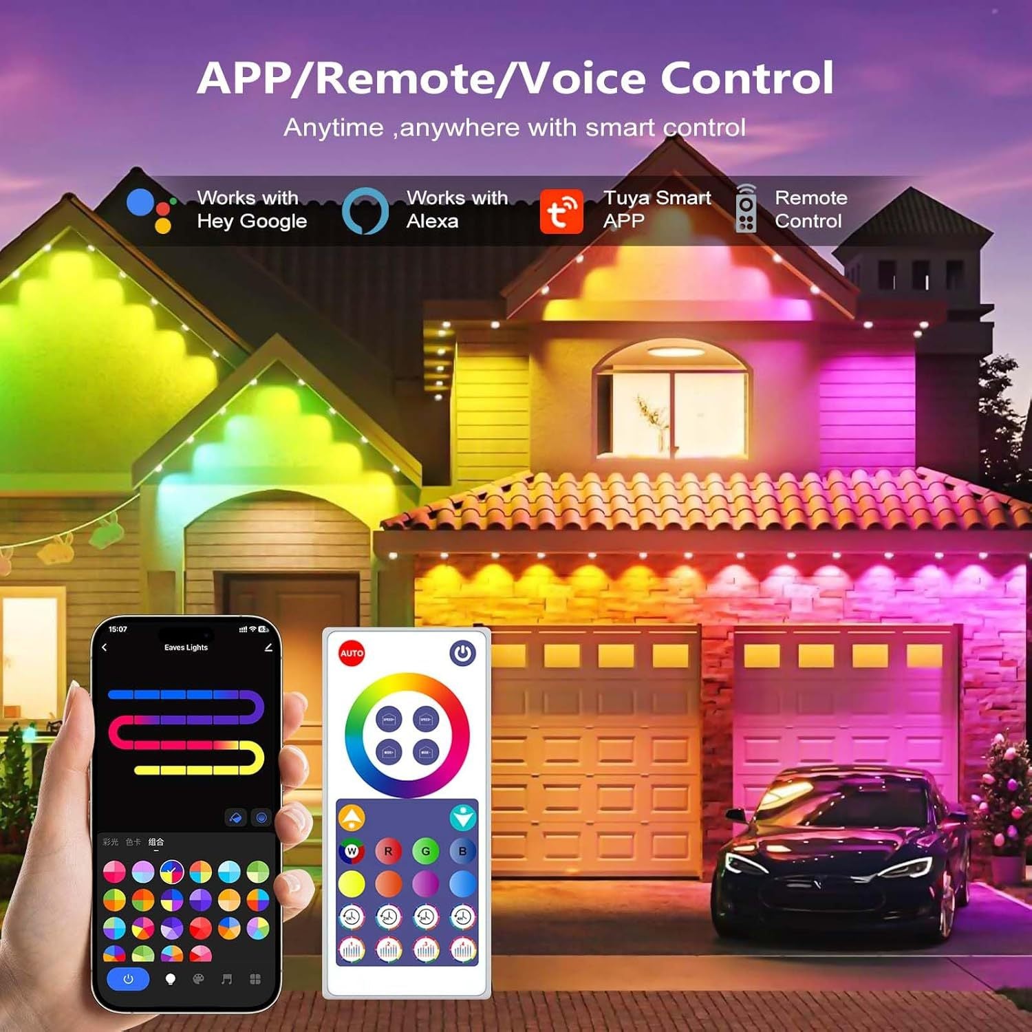 Smart RGBIC Outdoor Eave Lights, App Controlled Permanent LED Roofline Lights with Color Changing Ambient Lighting for Home Exterior, Garden & Holiday Decoration