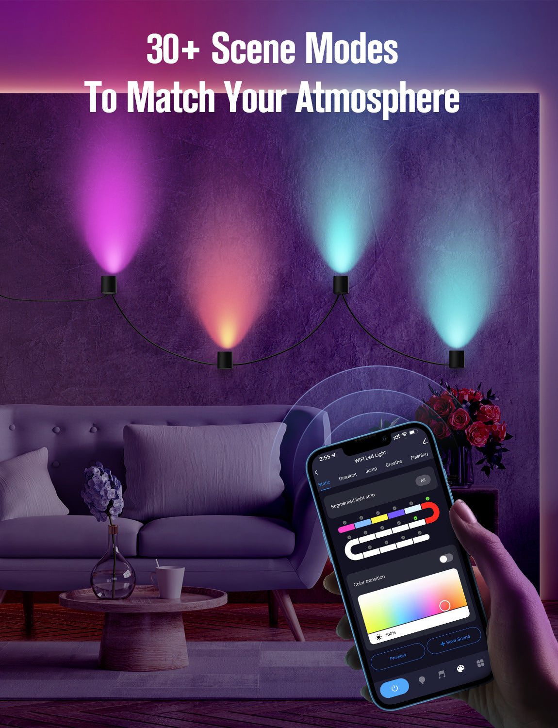 Smart RGBIC Wall Light, App Controlled LED Wall Lamp with Color Changing Ambient Lighting, Music Sync for Bedroom, Gaming Room & Modern Home Decor, 4/6 Pack