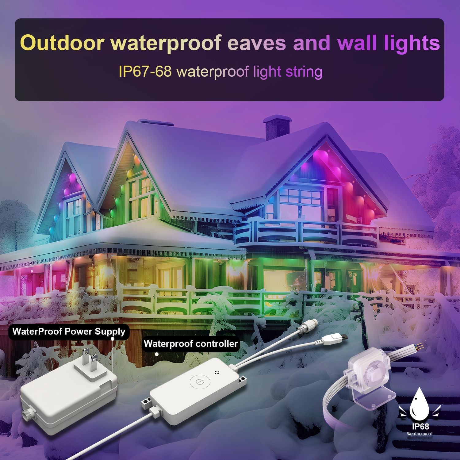 Smart RGBIC Outdoor Eave Lights, App Controlled Permanent LED Roofline Lights with Color Changing Ambient Lighting for Home Exterior, Garden & Holiday Decoration