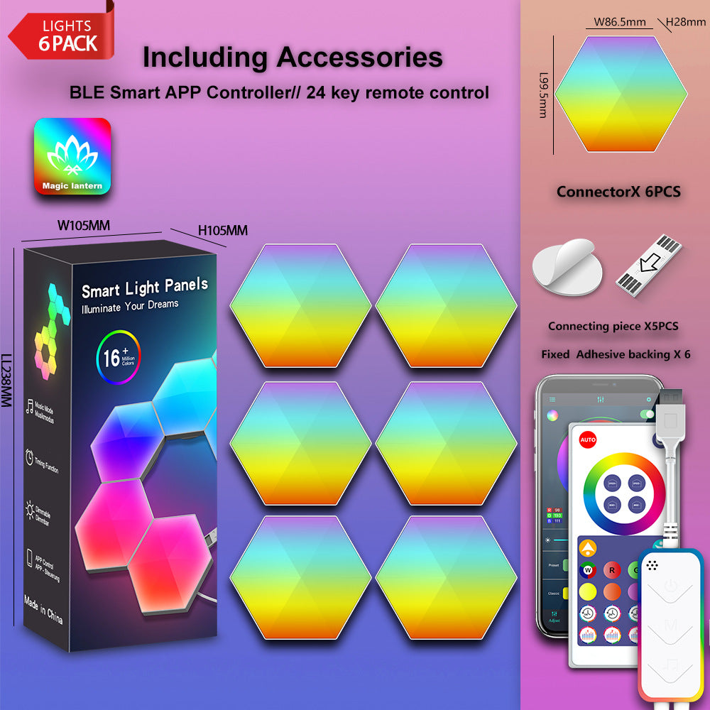 Smart Hexagon RGBIC Wall Light, App Controlled Modular LED Gaming Light with Music Sync Color Changing Ambient Lighting for Bedroom, Gaming Room & Home Decor, 6/8/10/20 Pack