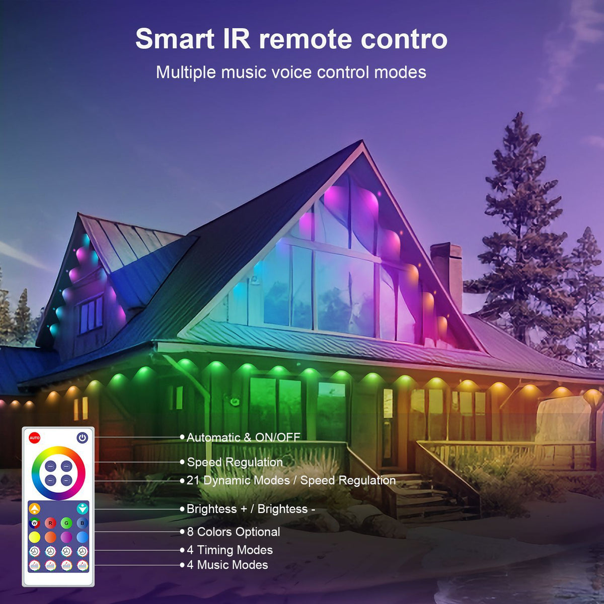 Smart RGBIC Outdoor Eave Lights, App Controlled Permanent LED Roofline Lights with Color Changing Ambient Lighting for Home Exterior, Garden & Holiday Decoration