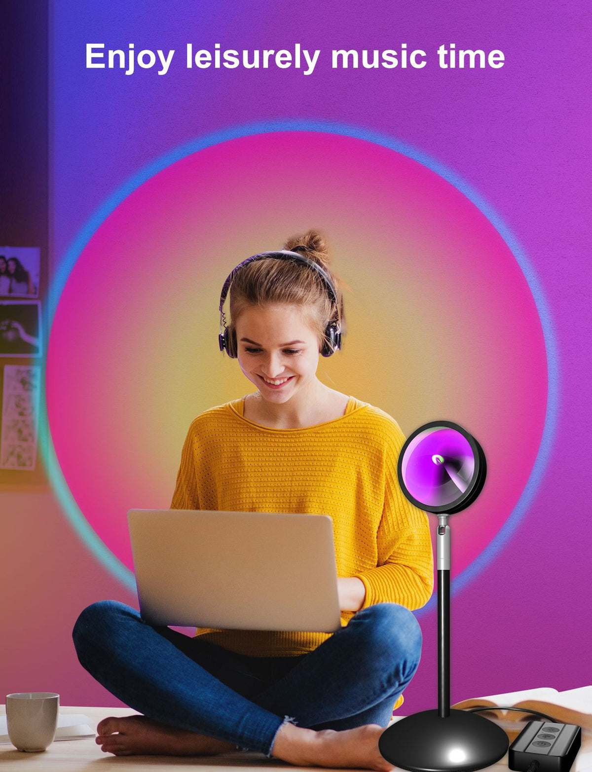 Smart RGB Sunset Lamp, App Controlled LED Projection Light with Color Changing Ambient Lighting, Music Sync Mood Lamp for Bedroom, Gaming Room & Home Decor, 1 Pack